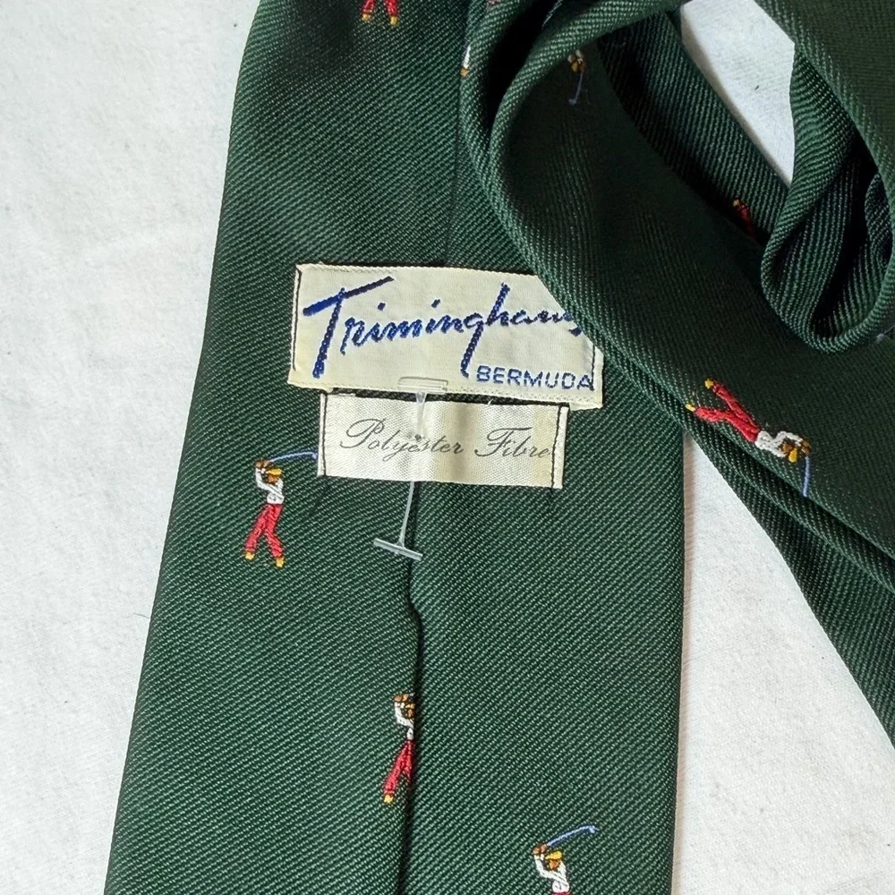 Trimingham Bermuda Green All Over Print Golf Embroidered Pattern Tie EUC